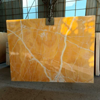 壁と床のタイル/背景用の透明なオレンジ黄色のハニーオニキス大理石